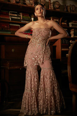 Blush Pink Peplum Bustier With Sharara