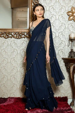 Blue Ruffle Saree