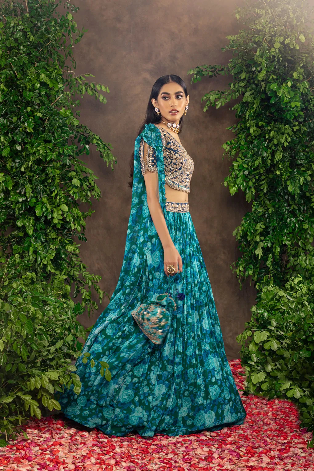 Blue Floral Printed Georgette Lehenga Set 1 Blue Floral Printed Georgette Lehenga Set