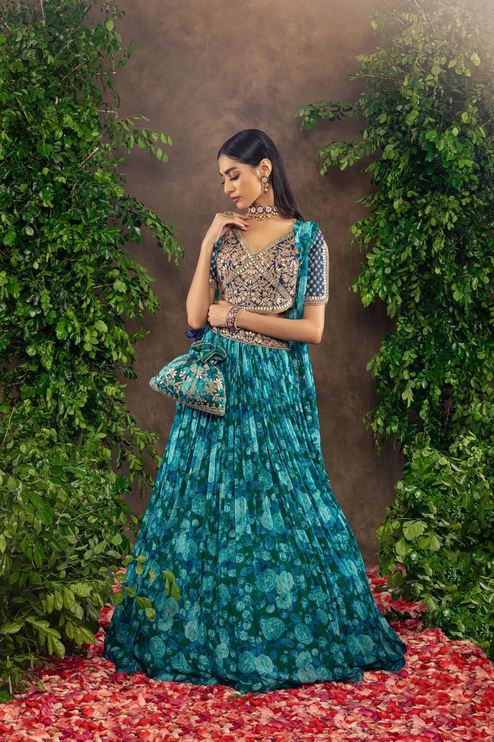 Blue Floral Printed Georgette Lehenga Set 2 Blue Floral Printed Georgette Lehenga Set - Image 2