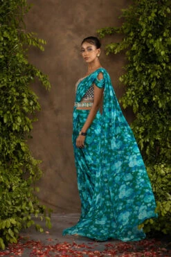 Blue Floral Printed Drape Saree With Navy Blue Raw Silk Blouse -Lillys Clothing Shop 075A5430 510x 2x.progressive 4582b2b9 b872 4ddf b19a 92cda199a877