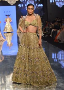 Gold Toned Bridal Naziaa Beige Lehenga With 3D FLoral Embroidery And An Embroidered Shoulder Rest -Lillys Clothing Shop 089 65ca859d eeeb 4278 9e97 7807c0861c5d