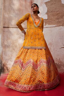 Yellow Patola Pattern Woven Lehenga Kurta Set