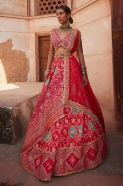 Pink Meenakari Work Banarasi Chanderi Lehenga Set