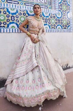 Ivory Woven Banarasi Chanderi Layered Lehenga Set