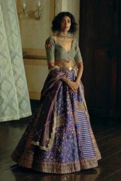 Purple Jacquard Silk Banarasi Lehnga Set -Lillys Clothing Shop 100