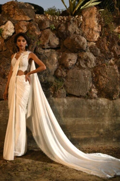 Ivory Stitched Drape Saree