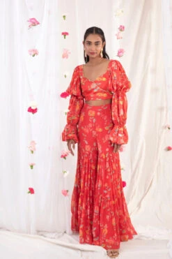 Red Top And Sharara Set