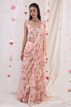Pink Printed Saree Set