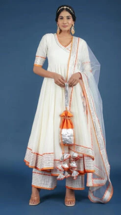 Noor Cotton Silk Off White Angrakha Set