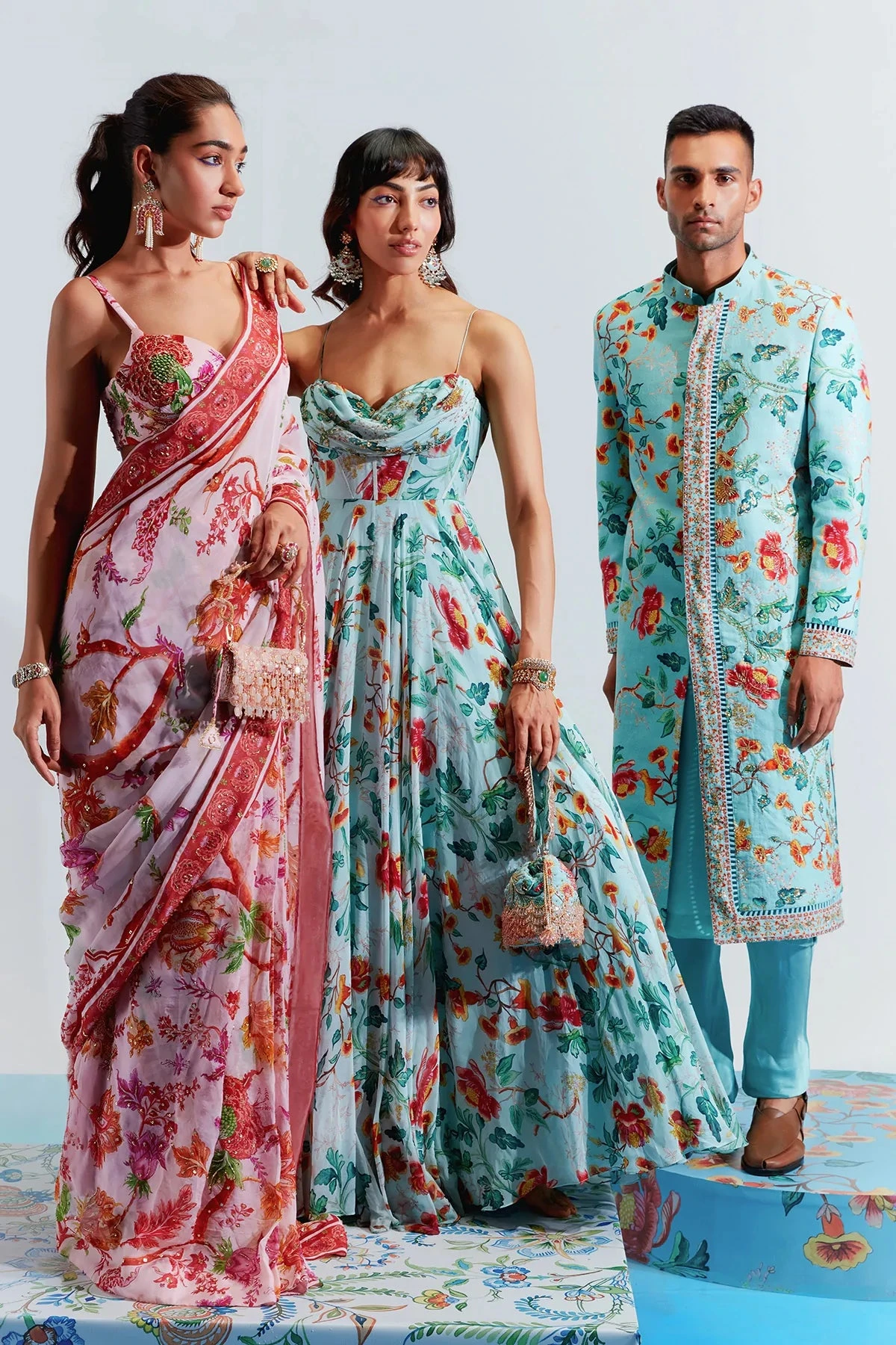 Pink Organza Satin Aisha Printed Pre-stitched Saree With Blouse 6 Pink Organza Satin Aisha Printed Pre-stitched Saree With Blouse - Image 6