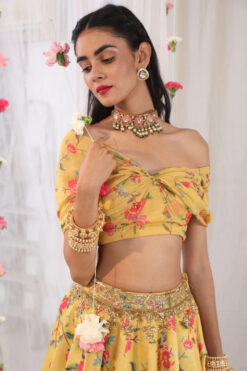 Mustard Printed Draped Blouse