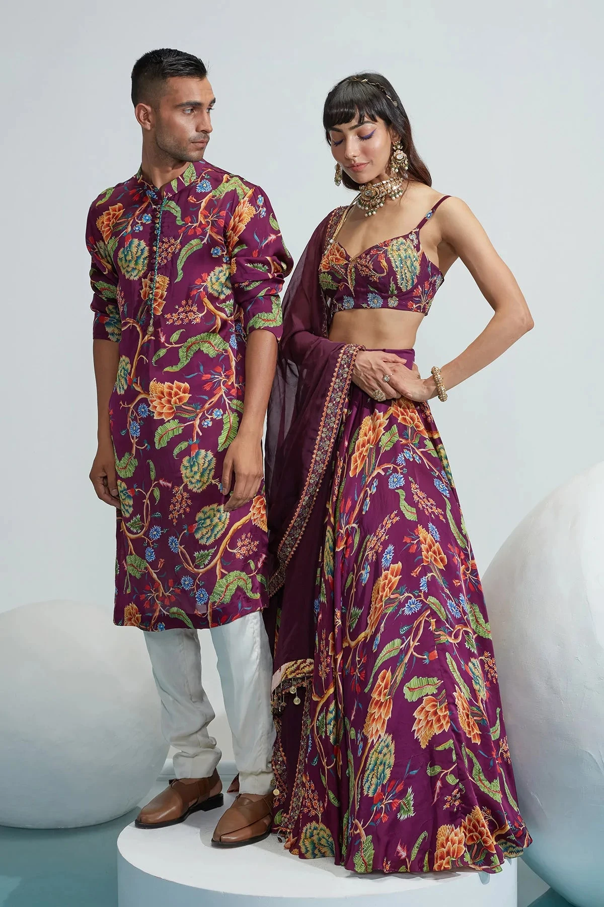 Purple Satin Organza Maha Floral Print Lehenga Set 3 Purple Satin Organza Maha Floral Print Lehenga Set - Image 3