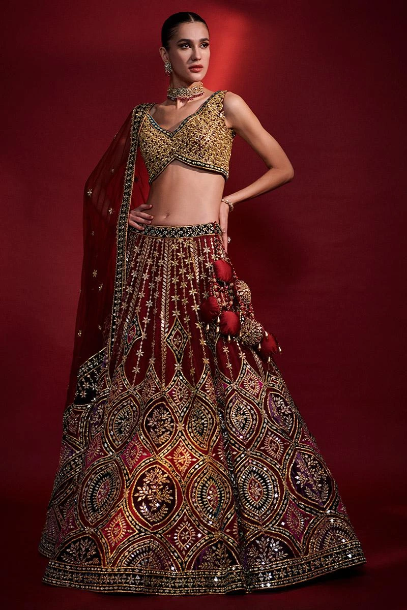 Wine Mirror Lehenga Set 3 Wine Mirror Lehenga Set - Image 3