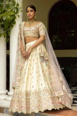 Ivory Raw Silk Double Dupatta Lehenga Set