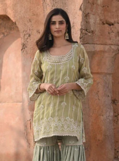 Mulmul Luxe Tissue Heer Sage Green Kurta With Mulmul Organza Satin Heer Sage Green Garara -Lillys Clothing Shop 15 700x db732c76 08bc 4caf 8526 5d270f82a4d7