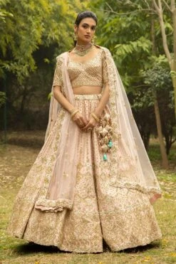 Peach Raw Silk Zardozi Embroidered Lehenga Set
