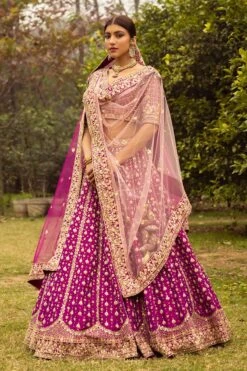 Purple Raw Silk Floral Embroidered Lehenga Set