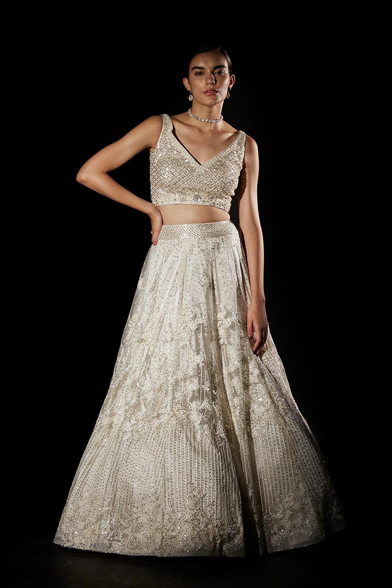 Tonal Off White Net Lehenga Set 1 Tonal Off White Net Lehenga Set