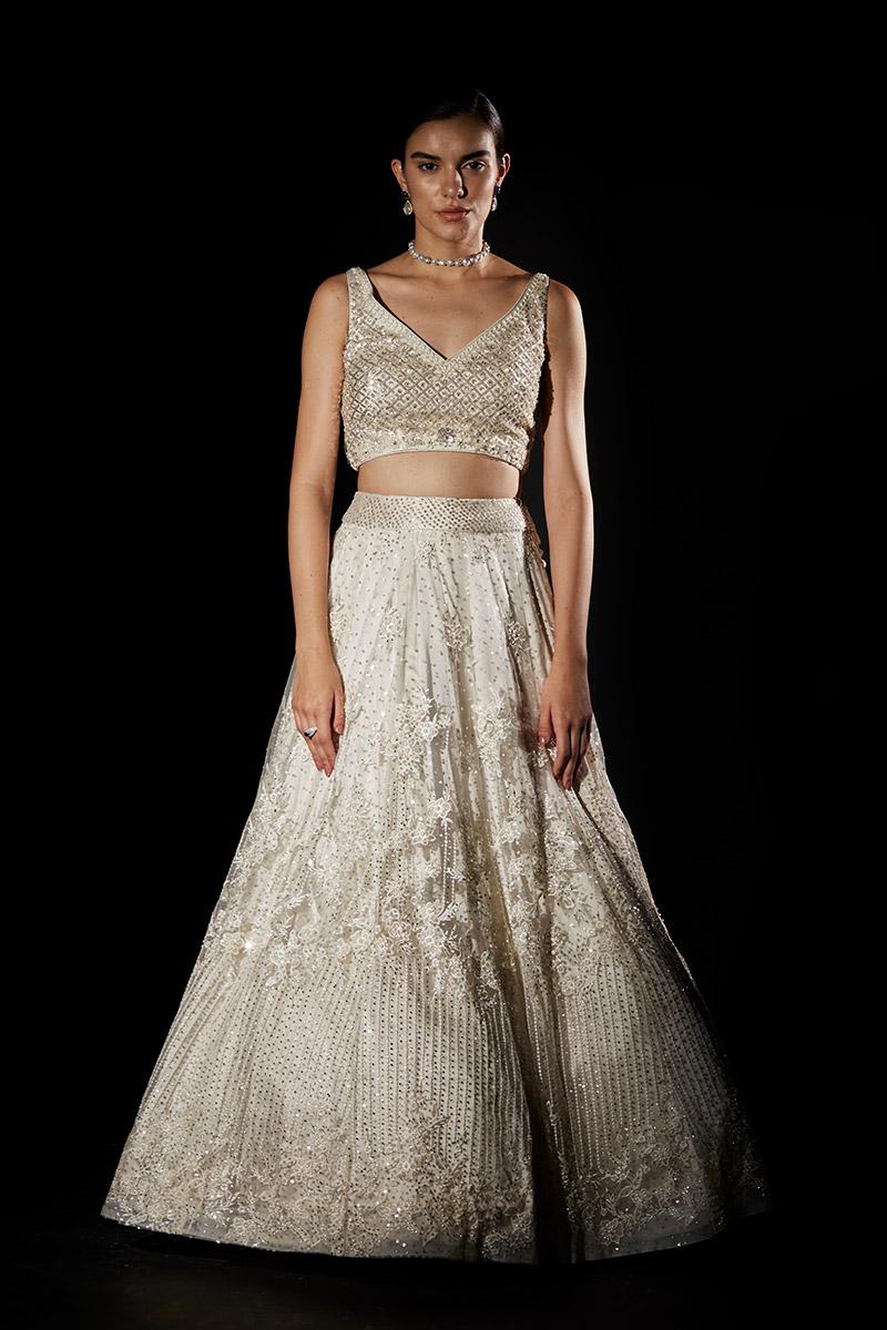 Tonal Off White Net Lehenga Set 3 Tonal Off White Net Lehenga Set - Image 3