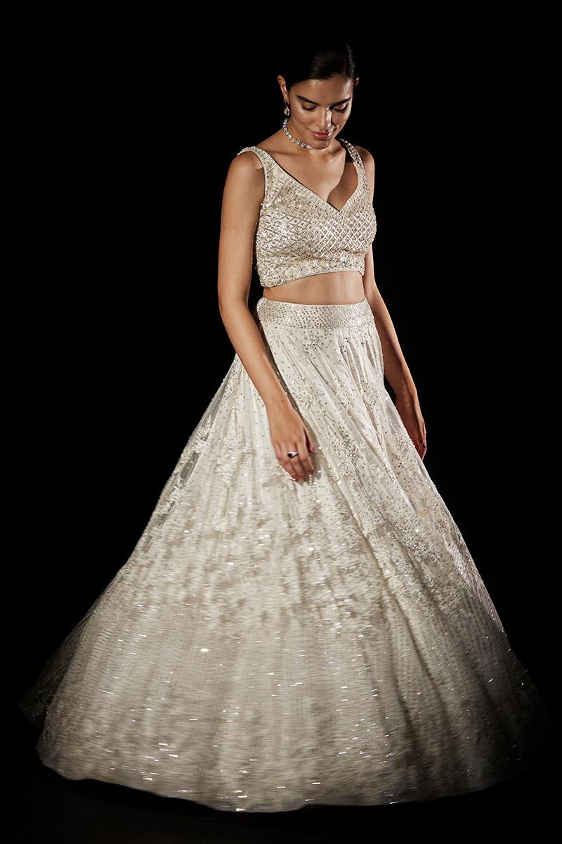 Tonal Off White Net Lehenga Set 4 Tonal Off White Net Lehenga Set - Image 4