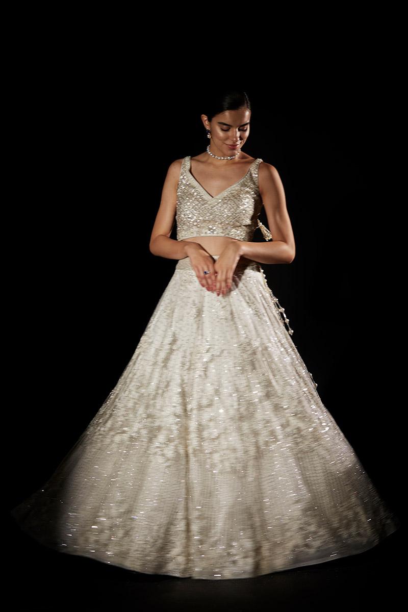 Tonal Off White Net Lehenga Set 5 Tonal Off White Net Lehenga Set - Image 5