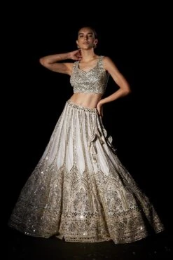 Ivory Organza Mirror Work Lehenga Set