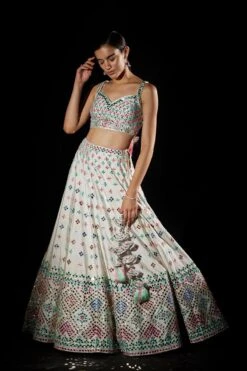White Raw Silk Lehenga Set
