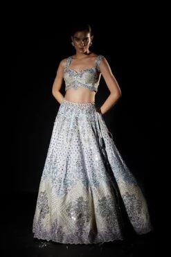 Ice Blue Applique Raw Silk Lehenga Set