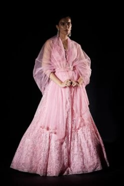 Pink Net Tonal Lehenga Set