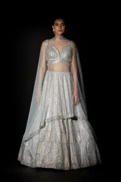 Ice Blue Organza Lehenga Set