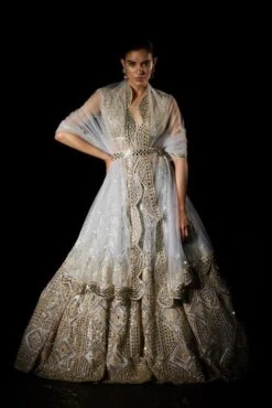 Grey Organza Mirror Work Lehenga Set