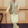Pearl Silver Checkered Jacquard Banarasi Men's Jacket