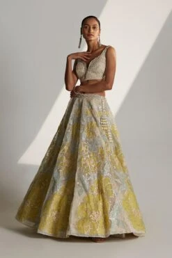 Ivory Organza Applique Lehenga Set