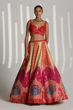 Multi Panel Raw Silk Lehenga Set