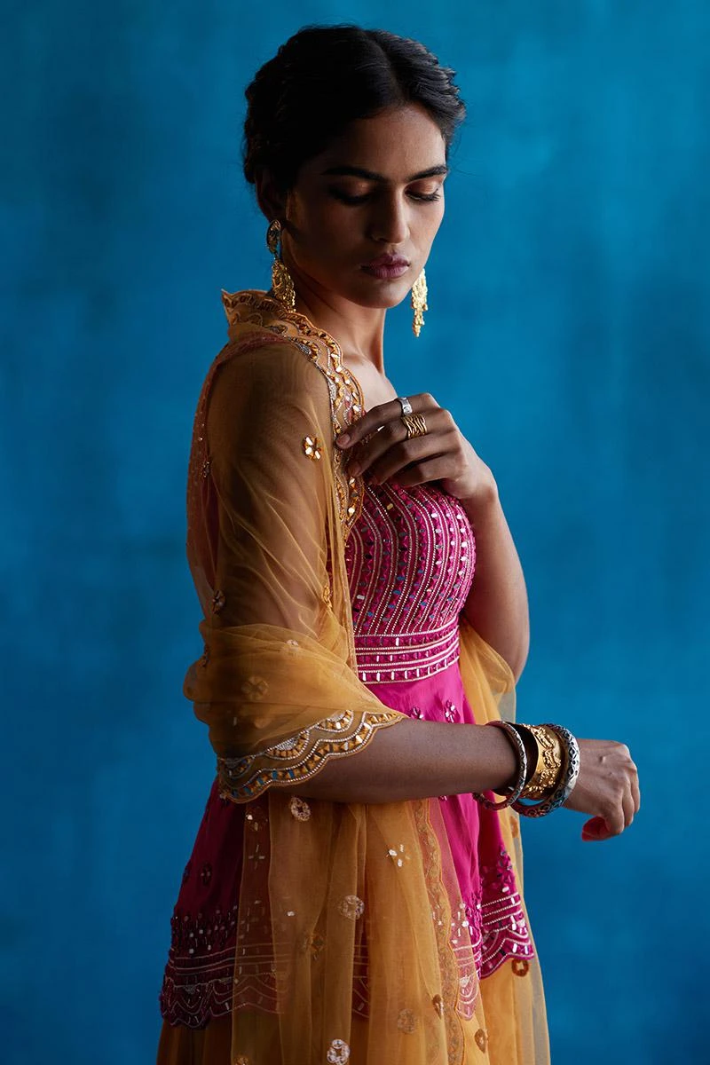 Mustard Sharara Set With Rani Pink Peplum 6 Mustard Sharara Set With Rani Pink Peplum - Image 6