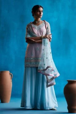Ice Blue Sharara With Pink Kurta