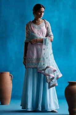Ice Blue Sharara With Pink Kurta -Lillys Clothing Shop 1647 11836 1662836328