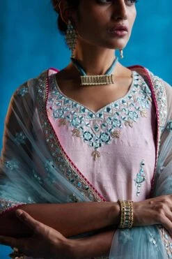 Ice Blue Sharara With Pink Kurta -Lillys Clothing Shop 1647 11836 1662836330