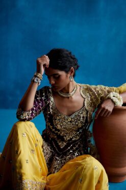 Yellow Sharara Set With Wine Kurta Set -Lillys Clothing Shop 1649 11860 1662836785