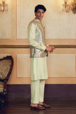 Pearl Silver Checkered Jacquard Banarasi Men's Jacket Set -Lillys Clothing Shop 164 e37817c4 4b8d 4a3f 9286 ac084d7c47bf
