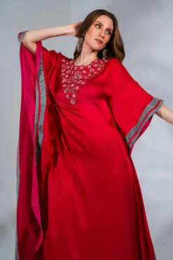 Fuchsia Modal Satin Sequin And Pearl Embroidered Kaftan -Lillys Clothing Shop 1690891905604 DSC02983 1