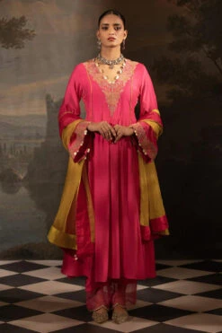 Fuchsia Chanderi Silk Neckline Embroidered Anarkali Set -Lillys Clothing Shop 1690891922646 1