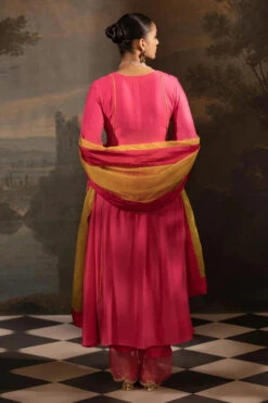 Fuchsia Chanderi Silk Neckline Embroidered Anarkali Set -Lillys Clothing Shop 1690891923291 2