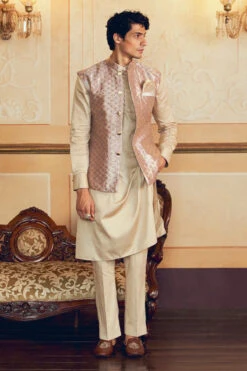 Pastel Purple Checkered Jacquard Banarasi Men's Jacket Set -Lillys Clothing Shop 169 ca221594 bf57 4a6b 8d60 aaf6dc4cf400