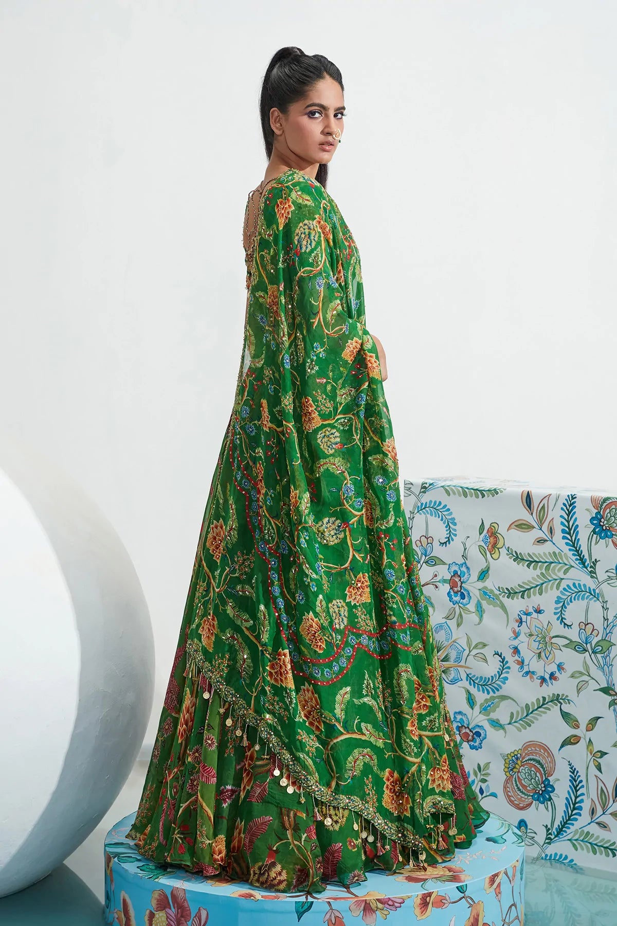 Green Georgette Sarah Floral Print Lehenga Set 4 Green Georgette Sarah Floral Print Lehenga Set - Image 4