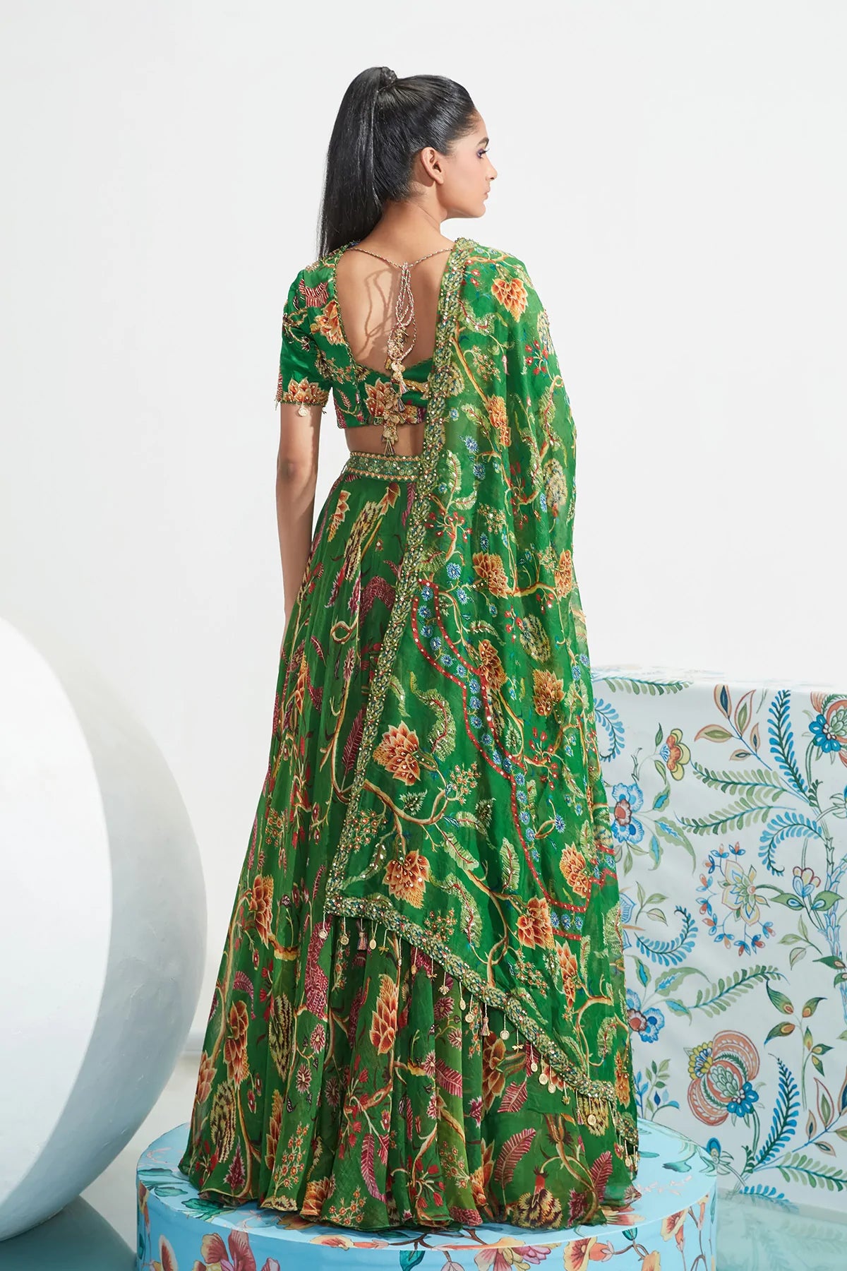 Green Georgette Sarah Floral Print Lehenga Set 2 Green Georgette Sarah Floral Print Lehenga Set - Image 2