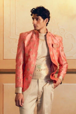 Coral Jacquard Banarasi Men's Jacket -Lillys Clothing Shop 173 2609f737 f886 48d7 8c4d 889f2a6980ed