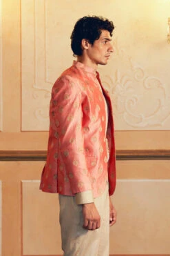 Coral Jacquard Banarasi Men's Jacket -Lillys Clothing Shop 175 5d2a1335 76a0 491a a567 881eff13edab