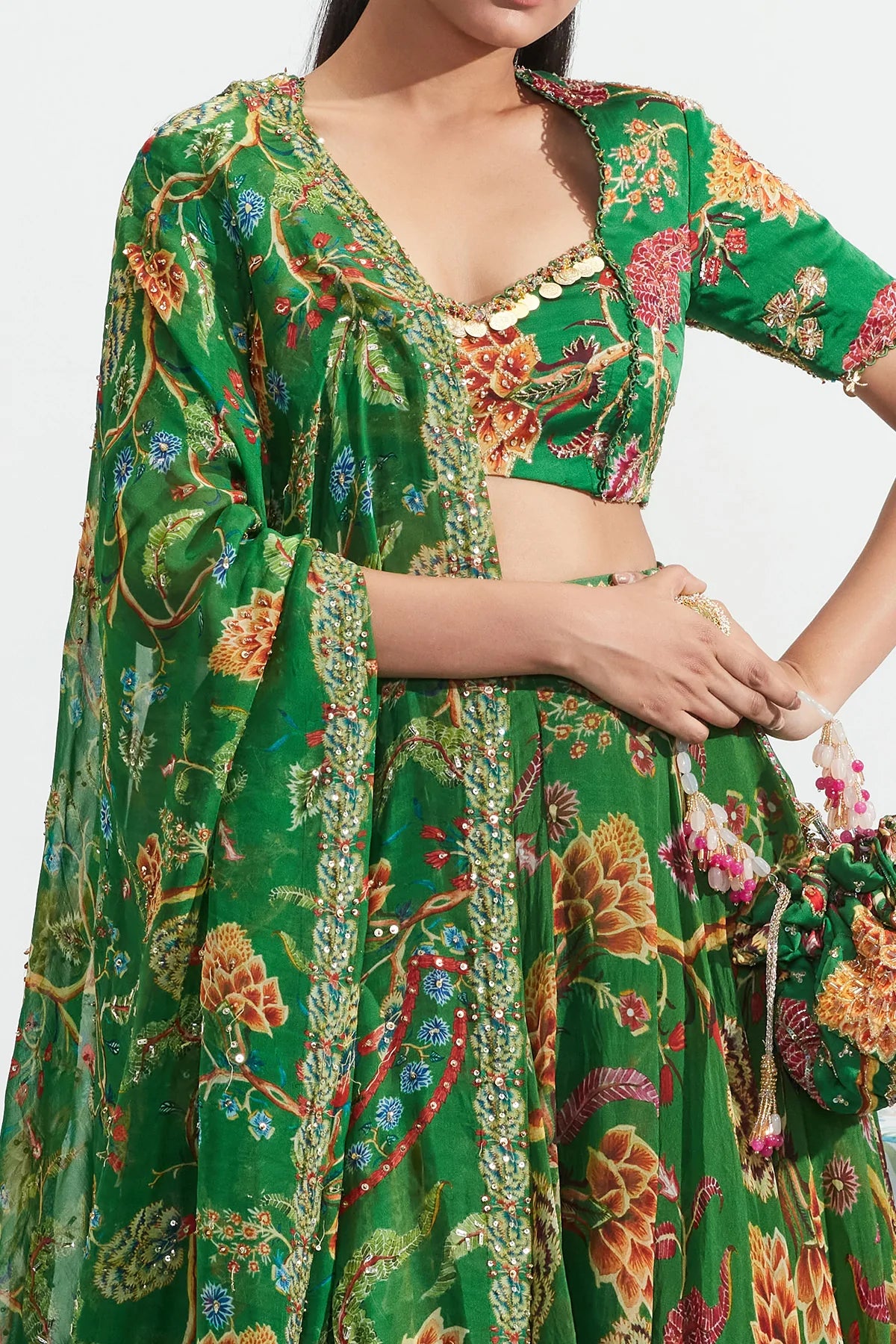 Green Georgette Sarah Floral Print Lehenga Set 6 Green Georgette Sarah Floral Print Lehenga Set - Image 6